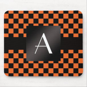 Monogram orange and black checkers mouse pad