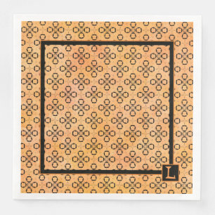 Monogram Orange and Black Retro Pattern Napkin