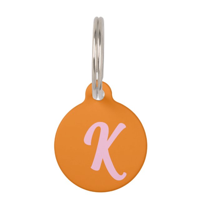 Monogram orange and pink pet tag (Front)