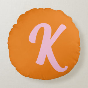 Monogram orange and pink round cushion