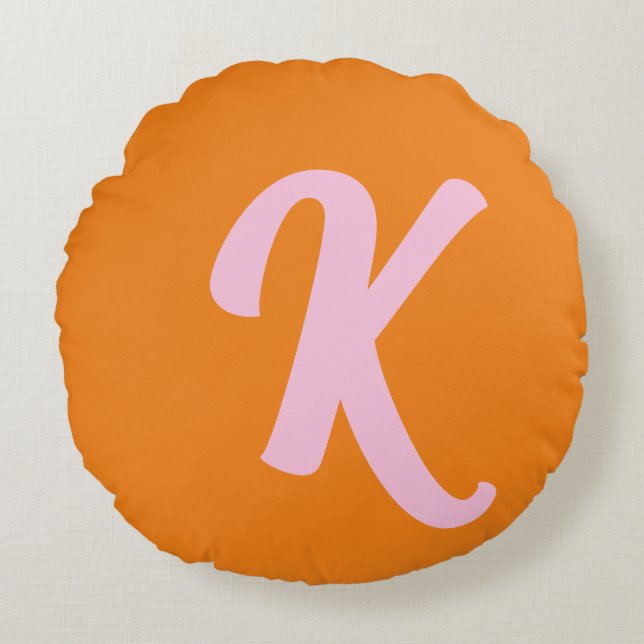 Monogram orange and pink round cushion (Front)