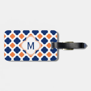 Monogram Orange and Royal Blue Quatrefoil Luggage Tag