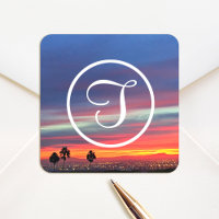 Monogram orange blue clouds sunset photo custom