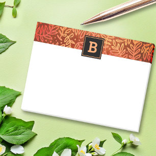 Monogram orange botanical leaf pattern modern post-it notes