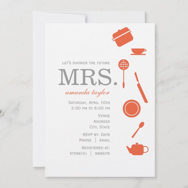 Monogram Orange  Bridal Shower Invitations (Front)