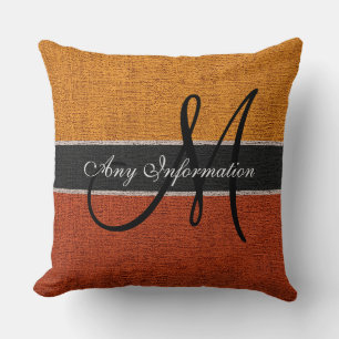 Monogram Orange Burlap Rustic Jute Cushion