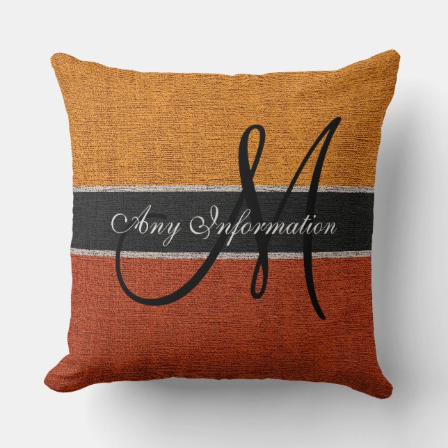 Monogram Orange Burlap Rustic Jute Cushion (Front)