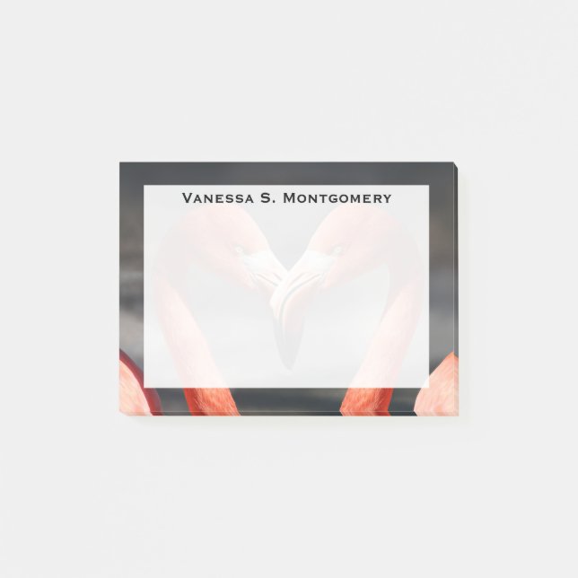 Monogram Orange Flamingos Wading Bird Heart Post-it Notes (Front)