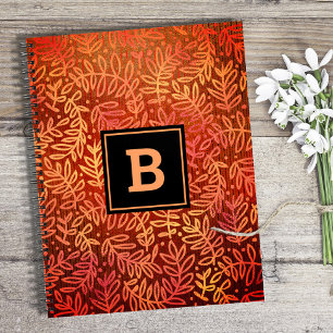 Monogram orange foliage leaf pattern modern simple notebook