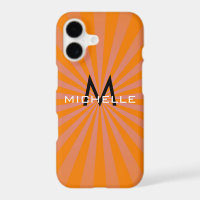 Monogram Orange Funky Sun Rays Retro Stripes