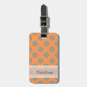 Monogram Orange Grey Chic Cute Polka Dot Pattern Luggage Tag