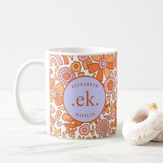  Monogram Orange Groovy Retro Coffee Mug (With Donut)