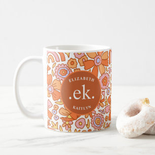 Monogram Orange Groovy Retro Coffee Mug