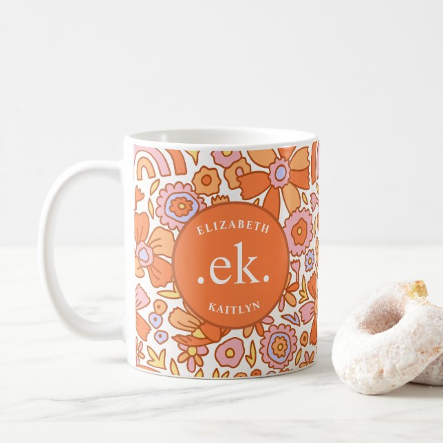  Monogram Orange Groovy Retro Coffee Mug (With Donut)