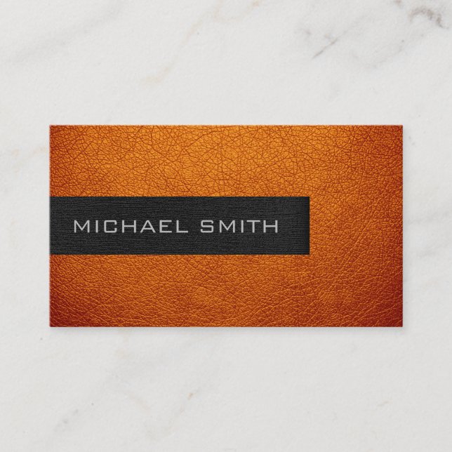 Monogram Orange Leather Look Business Card (Front)