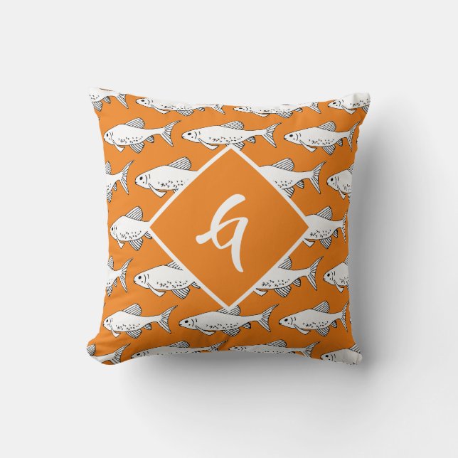Monogram Orange Minnow Pattern Fish Cushion (Front)