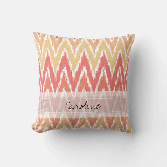 Monogram Orange Ombre Ikat Chevron Zig Zag Pattern Cushion (Front)