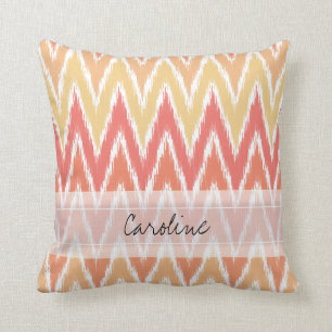 Monogram Orange Ombre Ikat Chevron Zig Zag Pattern Cushion