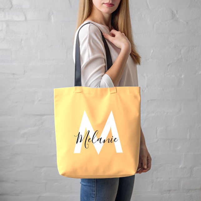 monogram orange peach modern trendy  tote bag (Creator Uploaded)