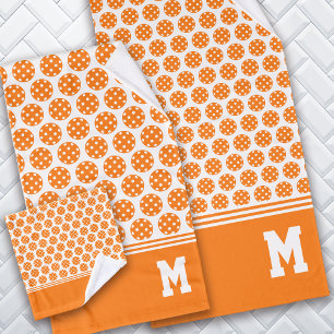 Monogram Orange Pickleball Pattern Bath Towel Set