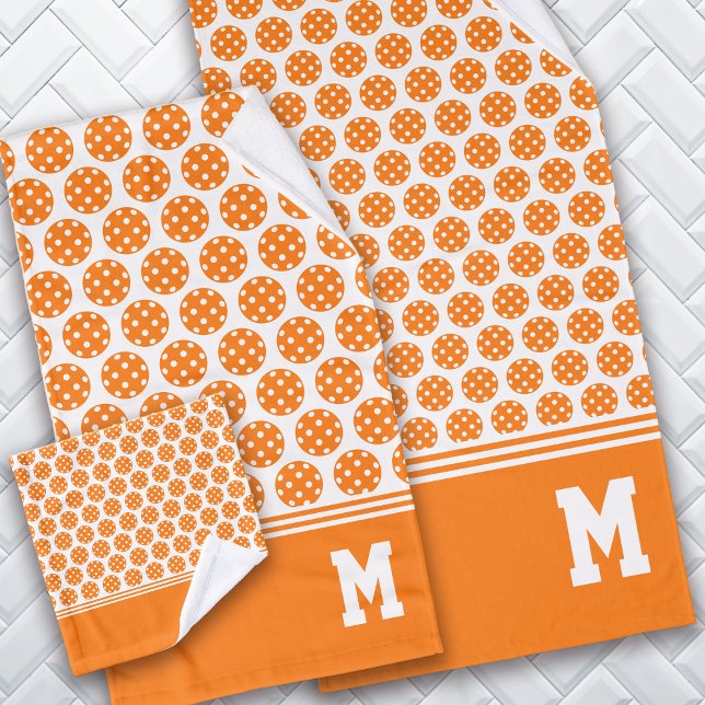 Monogram Orange Pickleball Pattern Bath Towel Set (Creator Uploaded)