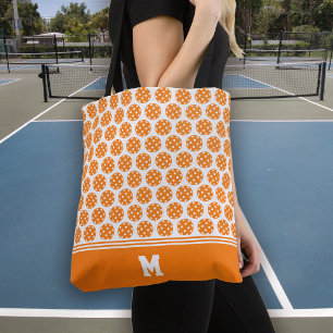 Monogram Orange Pickleball Pattern Tote Bag
