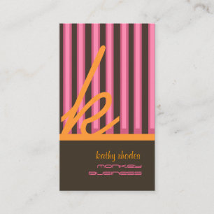 Monogram orange/pink/chocolate stripes business card