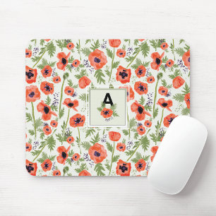 Monogram Orange Poppies Floral Pattern Mouse Pad