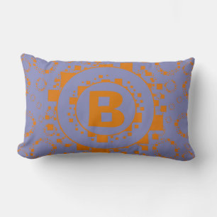 Monogram orange purple circle squares pattern lumbar cushion