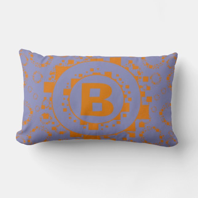 Monogram orange purple circle squares pattern lumbar cushion (Front)