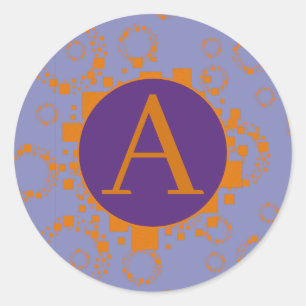 Monogram Orange Purple Initial Squares Circles Classic Round Sticker