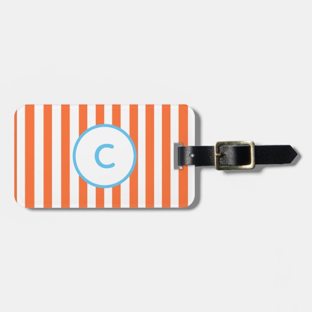 Monogram Orange Stripe Luggage Tag (Front Horizontal)