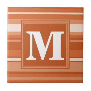 Monogram orange stripes ceramic tile