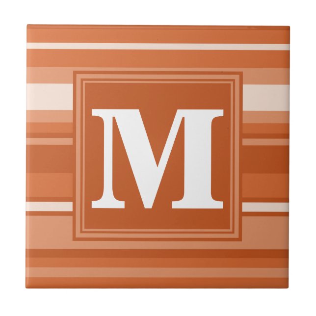 Monogram orange stripes ceramic tile (Front)