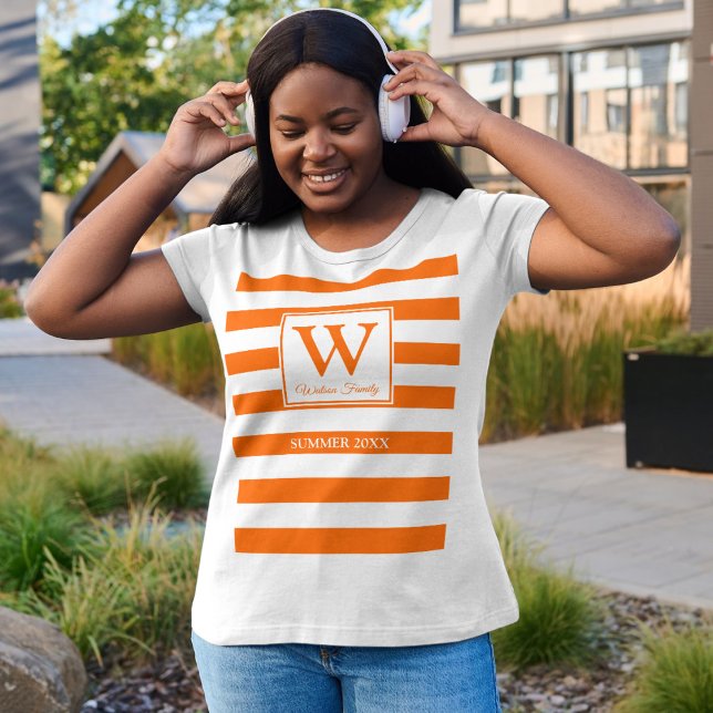 Monogram | Orange Stripes | Fun Modern T-Shirt (Creator Uploaded)