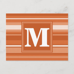 Monogram orange stripes postcard