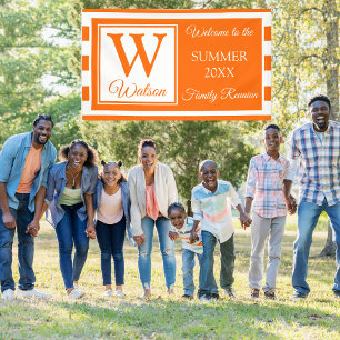 Monogram Orange Stripes Summer Family Reunion Banner