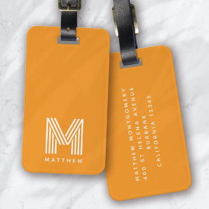 Monogram Orange Stylish Modern Minimalist Luggage Tag