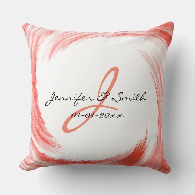 Monogram Orange Swirl Abstract Art Cushion (Front)