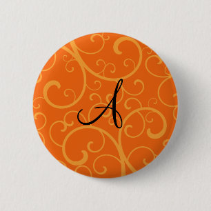 Monogram orange swirls 6 cm round badge