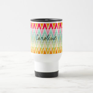 Monogram Orange Teal Ikat Chevron Zig Zag Pattern Travel Mug