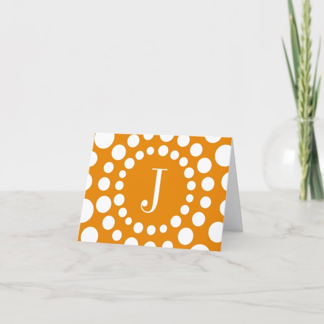 Monogram Orange Template Blank Note Card (Front)