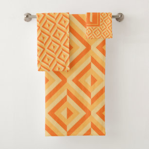 Monogram Orange Three-Tone Diamond Pattern Bath Towel Set