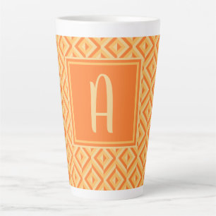 Monogram Orange Three-Tone Diamond Pattern Latte Mug