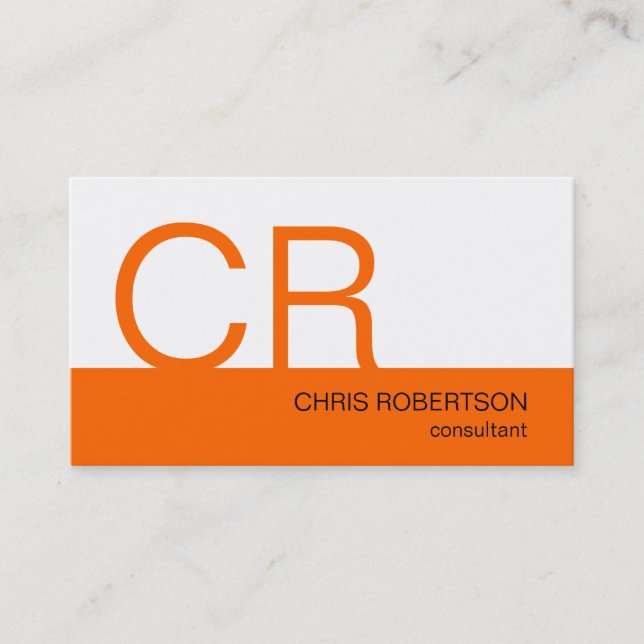 Monogram Orange White Consultant Business Card (Front)