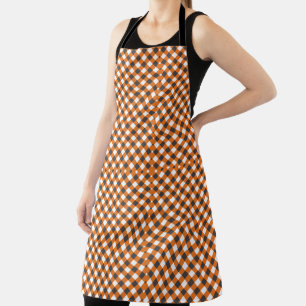 Monogram Orange White Plaid Gingham Apron