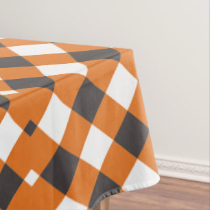 Monogram Orange White Plaid Gingham  Tablecloth