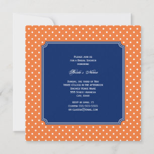 Monogram Orange, White Polka Dot with Royal Blue Invitation