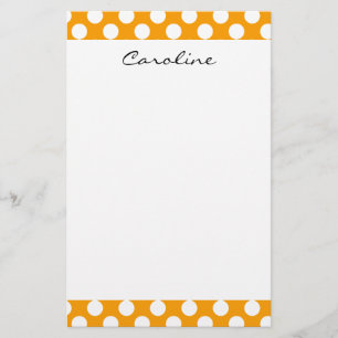 Monogram Orange White Trendy Fun Polka Dot Pattern Stationery