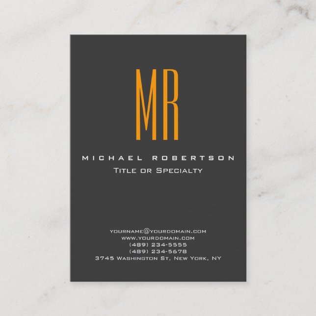 Monogram Orange Yellow Grey Chubby Business Card (Front)